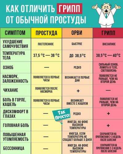 Как отличить грипп от простуды памятка