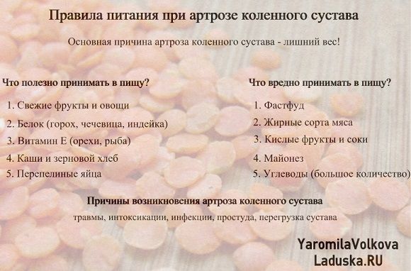 Диета при остеоартрозе коленных суставов