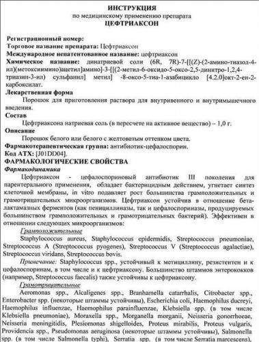 Роцефин для инъекций - инструкция по применению