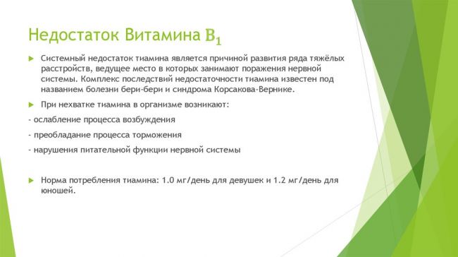 Витамин в1 (тиамин). физиологическая роль, причины и проявления дефицита, основные пищевые источники