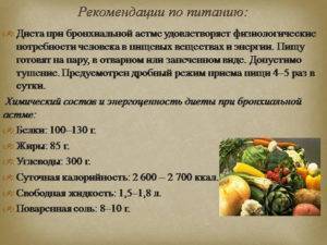 Диета при бронхиальной астме: лечебное питание и меню при бронхиальной астме